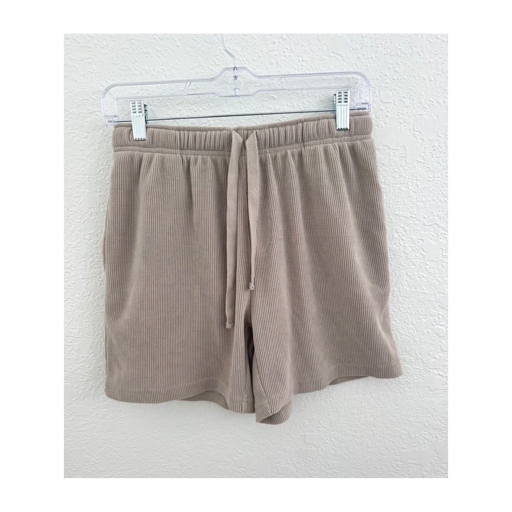 Negative Space Waffle Knit Ribbed Sweat Shorts Men's Size Small Tan Athlesiure